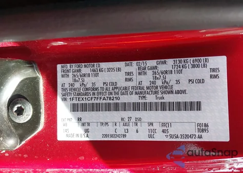 2015 Ford F-150 Xlt z USA, uszkodzony, nr VIN 1FTEX1CF7FFA78210